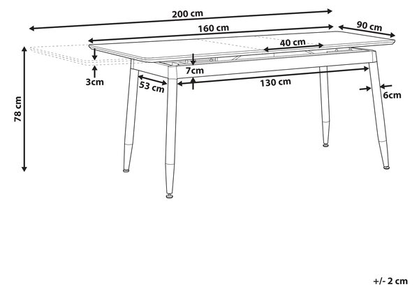Rozkladací jedálenský stôl tmavé drevo čierna zlatá MDF kov 160/200 x 90 cm obdĺžnikový tvar pre 6 osôb moderný štýl kuchyňa jedáleň