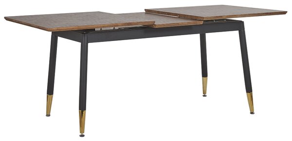 Rozkladací jedálenský stôl tmavé drevo čierna zlatá MDF kov 160/200 x 90 cm obdĺžnikový tvar pre 6 osôb moderný štýl kuchyňa jedáleň