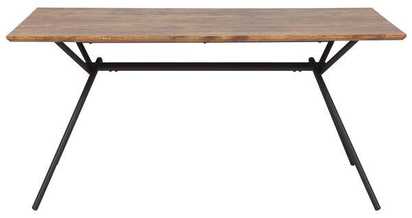 Jedálenský stôl tmavé drevo čierna MDF kov 160 x 90 cm obdĺžnikový tvar pre 6 osôb moderný industriálny štýl kuchyňa jedáleň