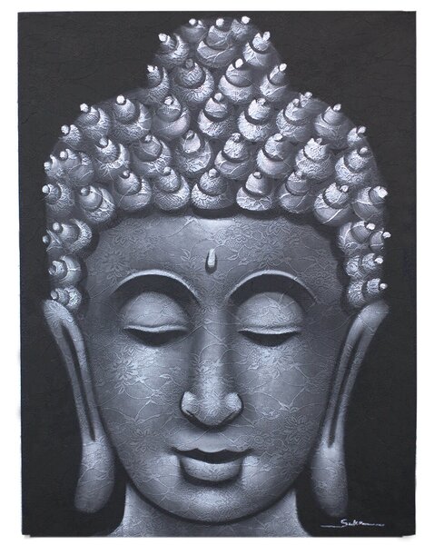 Obraz Buddha šedý brokát 60x80cm