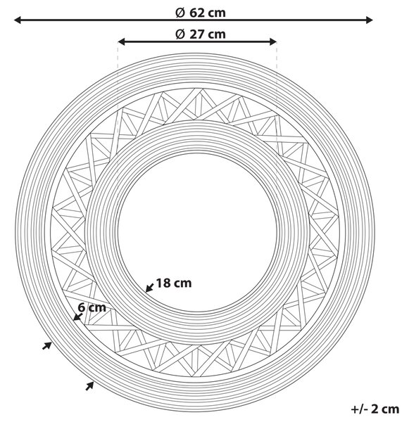 Nástenné zrkadlo svetlohnedé bambusové drevo okrúhle 62 cm ručne vyrobený rám geometrický vzor boho štýl rustikálny dizajn