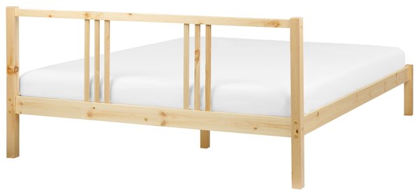 Posteľ svetlohnedá borovicové drevo 160 x 200 cm s lamelovým roštom škandinávsky moderný štýl spálňa