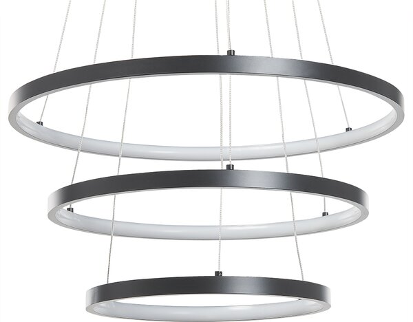 Závesná lampa čierna kovová hliníková s LED svetlom 3 prstencové kruhy závesné moderné svietidlo