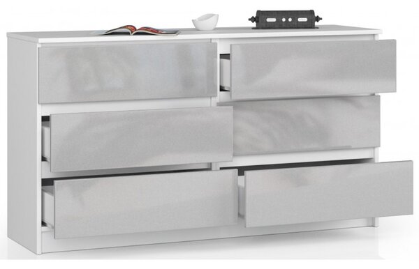 Komoda K120 6SZ CLP-metalic / biela