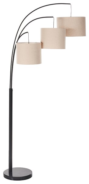 Stojaca lampa béžová čierna kovový podstavec 3 látkové tienidlá moderný industriálny štýl obývačka spálňa kancelária