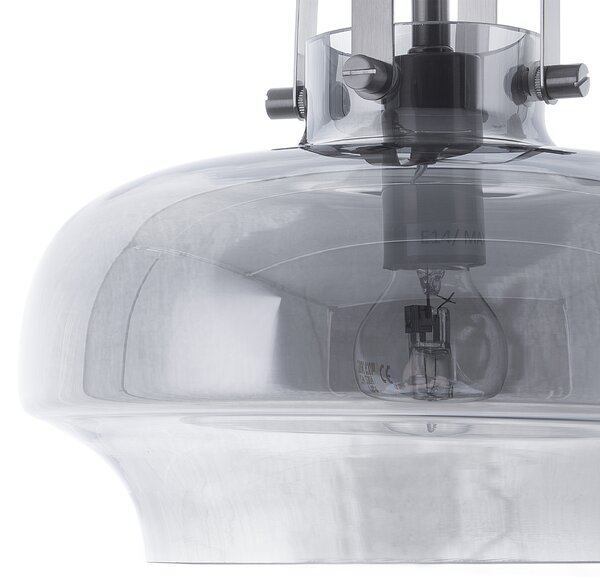 Závesná lampa sivá z dymového skla industriálne stropné svietidlo so skleneným tienidlom