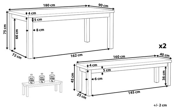 Záhradná jedálenská sada sivá svetlé akáciové drevo betón 6-miestna stôl 2 lavice industriálny štýl interiér exteriér