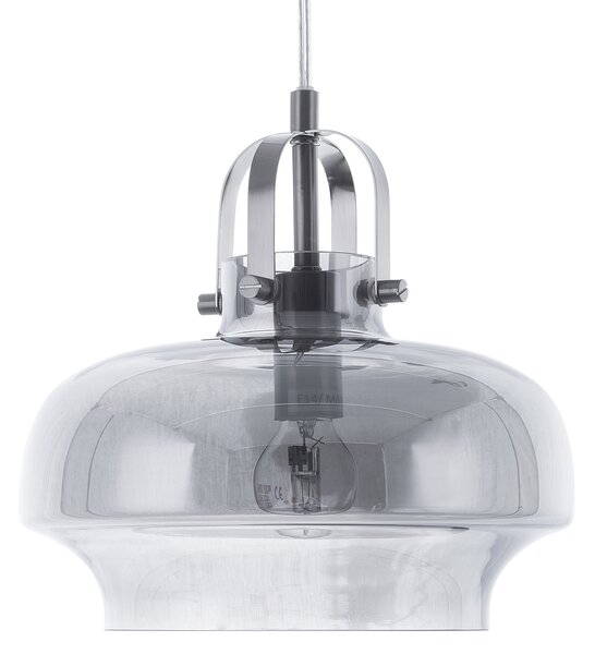 Závesná lampa sivá z dymového skla industriálne stropné svietidlo so skleneným tienidlom
