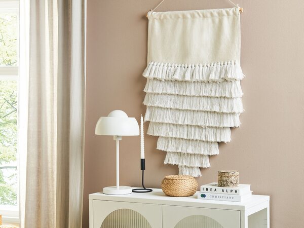Závesná nástenná dekorácia krémová biela bavlnená ručne tkaná so strapcami boho štýl obývacia izba spálňa