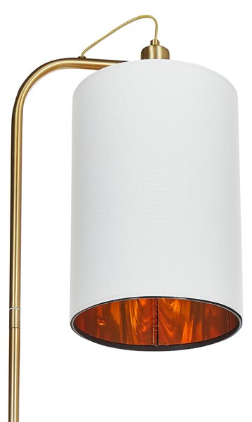 Stojaca lampa biele ľanové tienidlo medený kovový podstavec 155 cm moderné svietidlo glamour štýl