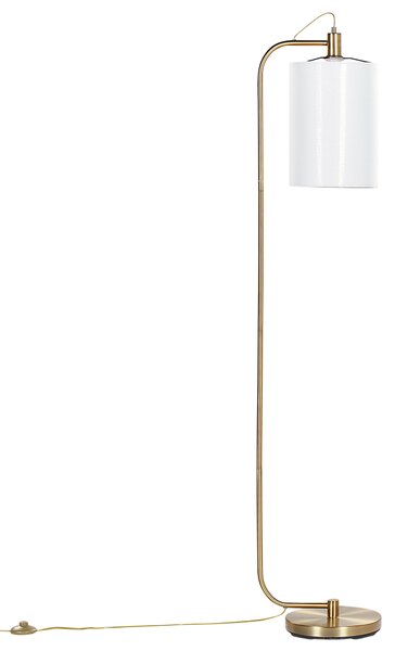 Stojaca lampa biele ľanové tienidlo medený kovový podstavec 155 cm moderné svietidlo glamour štýl