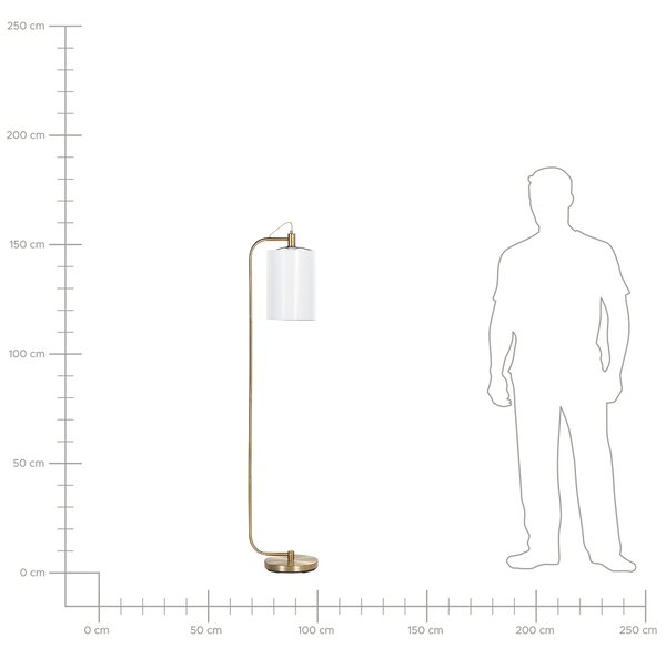 Stojaca lampa biele ľanové tienidlo medený kovový podstavec 155 cm moderné svietidlo glamour štýl