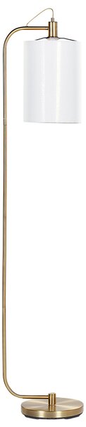 Stojaca lampa biele ľanové tienidlo medený kovový podstavec 155 cm moderné svietidlo glamour štýl