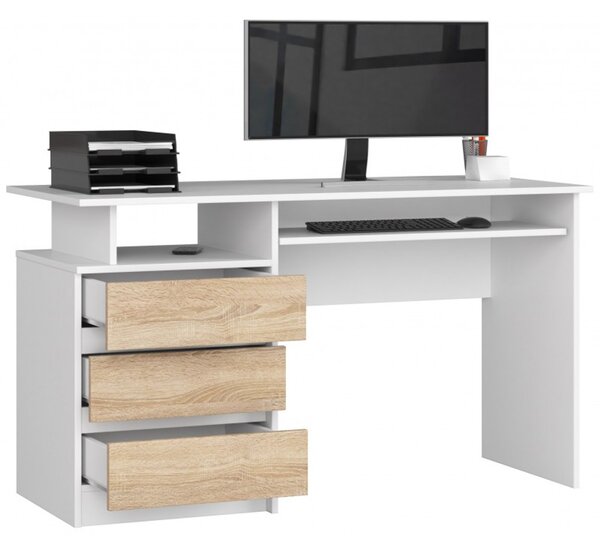 Počítačový stôl CLP 135 cm biela/dub sonoma