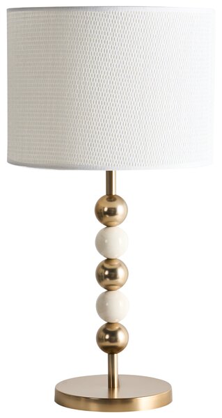Stolná lampa mosadzná a béžová železný podstavec biele tienidlo mid-century modern štýl obývacia izba spálňa
