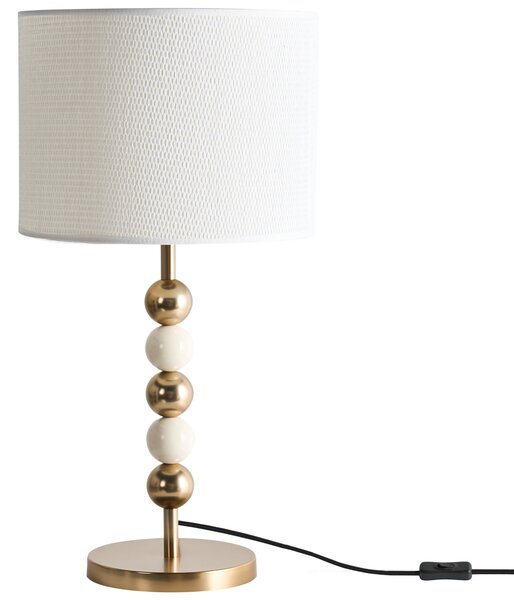 Stolná lampa mosadzná a béžová železný podstavec biele tienidlo mid-century modern štýl obývacia izba spálňa