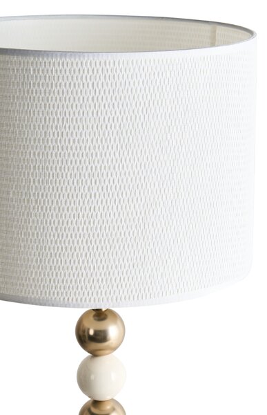 Stolná lampa mosadzná a béžová železný podstavec biele tienidlo mid-century modern štýl obývacia izba spálňa