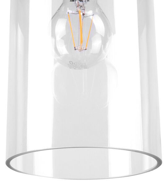 Závesná lampa biela priehľadná sklenené tienidlo geometrický valcovitý tvar moderný industriálny štýl obývačka jedáleň
