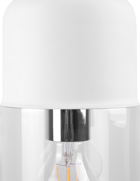 Závesná lampa biela priehľadná sklenené tienidlo geometrický valcovitý tvar moderný industriálny štýl obývačka jedáleň