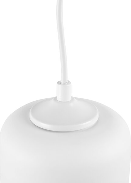 Závesná lampa biela priehľadná sklenené tienidlo geometrický valcovitý tvar moderný industriálny štýl obývačka jedáleň
