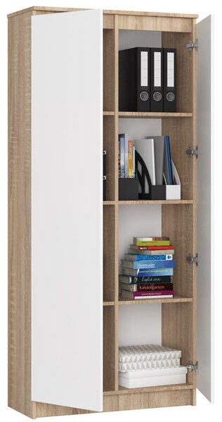 Regál R 80 cm CLP 2 dvierka 8 poličiek dub sonoma/biela