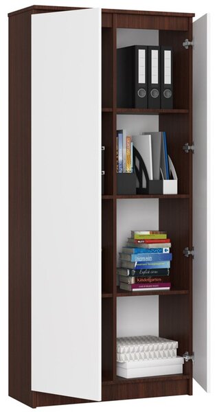 Regál R 80 cm CLP 2 dvierka 8 poličiek wenge/biela