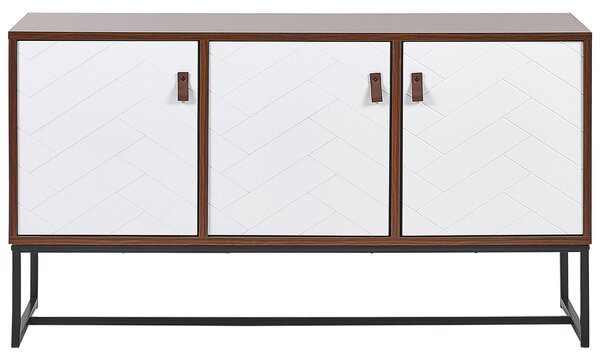 Komoda tmavé drevo biela MDF kov 62 x 112 x 39 cm 3-dverová 3 skrinky úložný priestor moderný štýl obývačka spálňa
