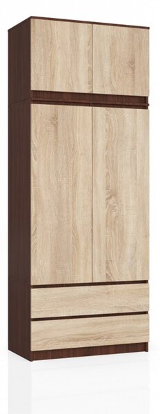 Šatníková skriňa s nadstavbou S90 2 dvierka 2 zásuvky wenge/dub sonoma