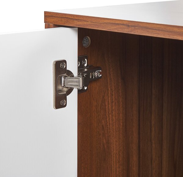 Komoda tmavé drevo biela MDF kov 62 x 112 x 39 cm 3-dverová 3 skrinky úložný priestor moderný štýl obývačka spálňa