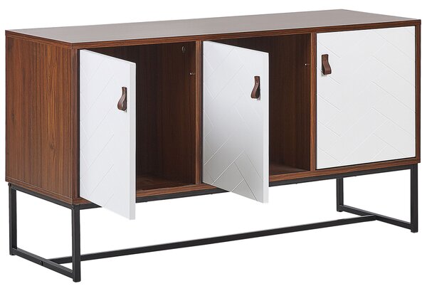 Komoda tmavé drevo biela MDF kov 62 x 112 x 39 cm 3-dverová 3 skrinky úložný priestor moderný štýl obývačka spálňa