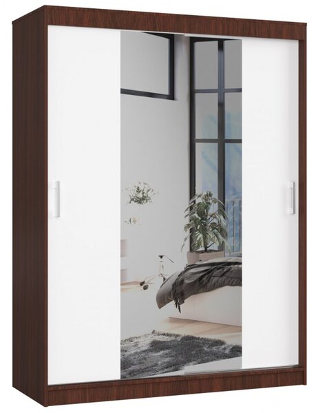 Šatníková skriňa posuvná 150cm CLP so zrkadlom wenge/biela