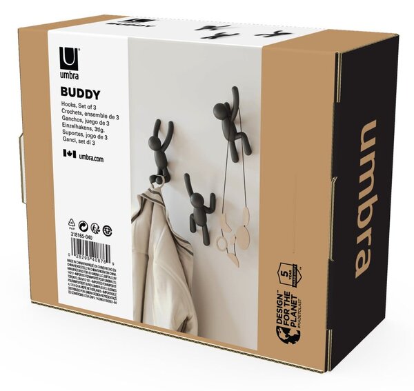 Nástenné plastové háčiky v súprave 3 ks Buddy - Umbra