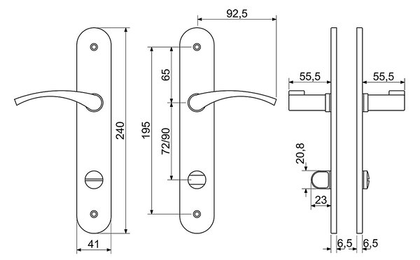 Dverové kovanie Richter RK.SPLIT (CE), kľučka-kľučka, Otvor pre obyčajný kľúč BB, RICHTER černá, 72 mm