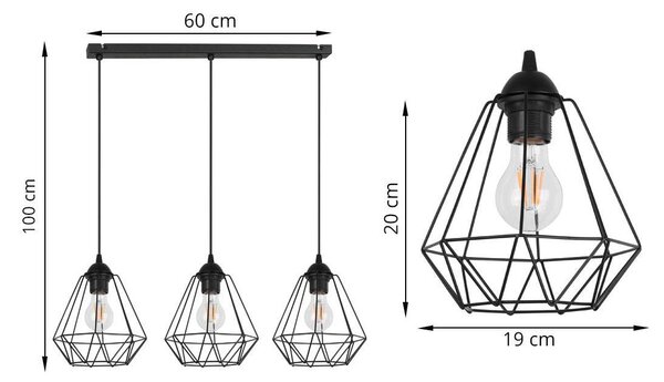 Závesné svietidlo Fusion, 3x drôtené tienidlo (výber z 2 farieb), l