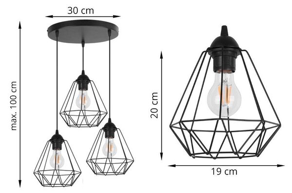 Závesné svietidlo Fusion, 3x drôtené tienidlo (výber z 2 farieb), o