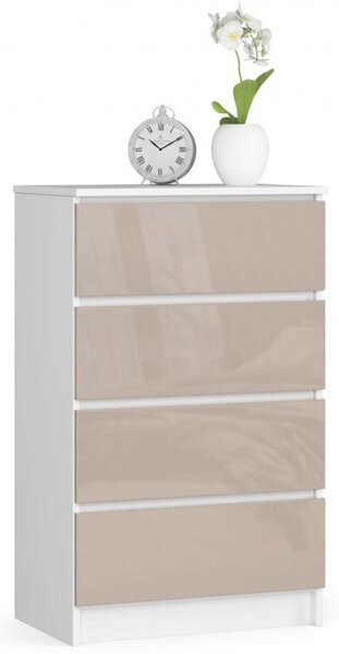 Komoda K60 4SZ biela/cappuccino lesk
