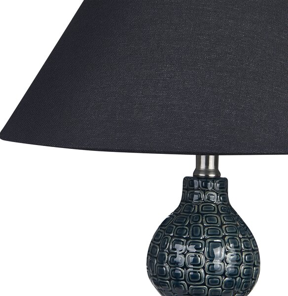 Stolná lampa tmavomodrý keramický podstavec čierne látkové tienidlo nočná lampa obývačka spálňa