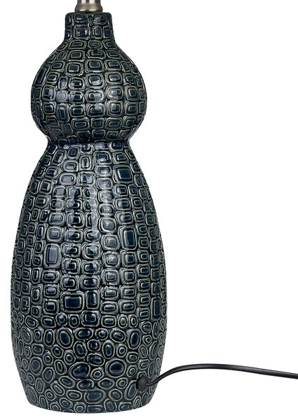 Stolná lampa tmavomodrý keramický podstavec čierne látkové tienidlo nočná lampa obývačka spálňa