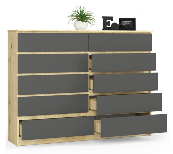 Komoda K160 10SZ artisan oak/šedý grafit