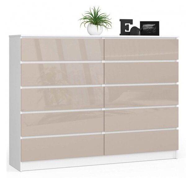 Komoda K160 10SZ biela/cappuccino lesk