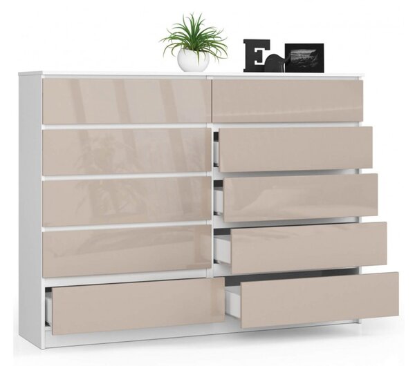 Komoda K160 10SZ biela/cappuccino lesk