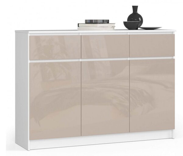 Komoda K140 3D3SZ biela/cappuccino lesk