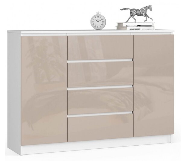 Komoda K140 2D4SZ biela/cappuccino lesk