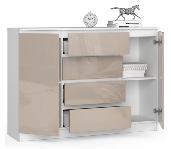 Komoda K140 2D4SZ biela/cappuccino lesk