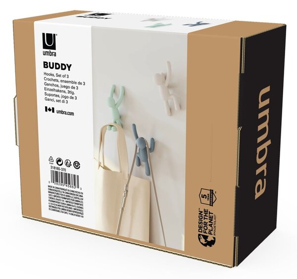 Nástenné plastové háčiky v súprave 3 ks Buddy - Umbra
