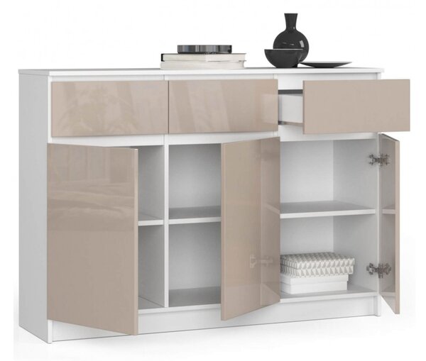 Komoda K140 3D3SZ biela/cappuccino lesk