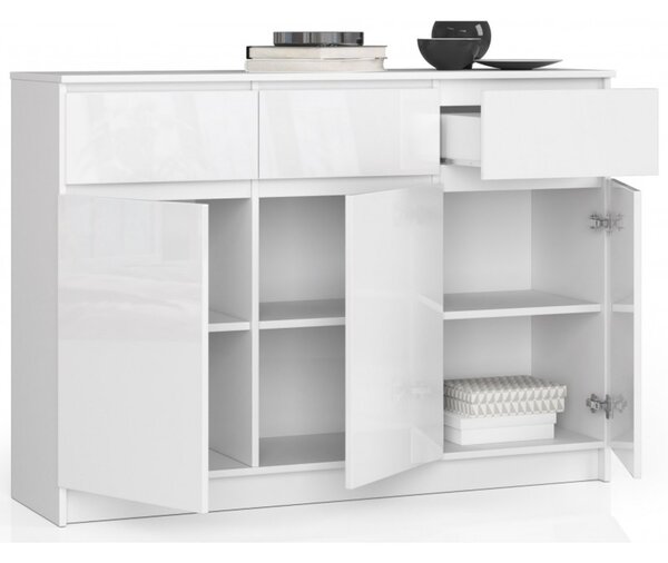 Komoda K140 3D3SZ biela lesk