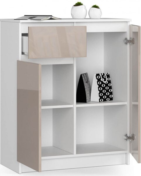 Komoda K80 2D1SZ biela/cappuccino lesk