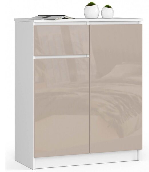 Komoda K80 2D1SZ biela/cappuccino lesk