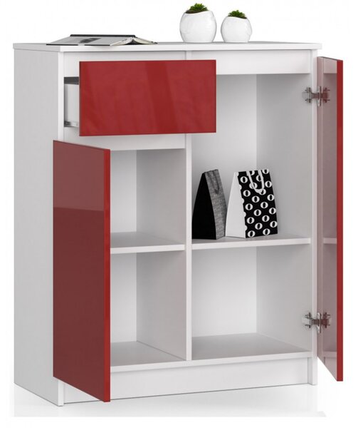 Komoda K80 2D1SZ biela/červená lesk